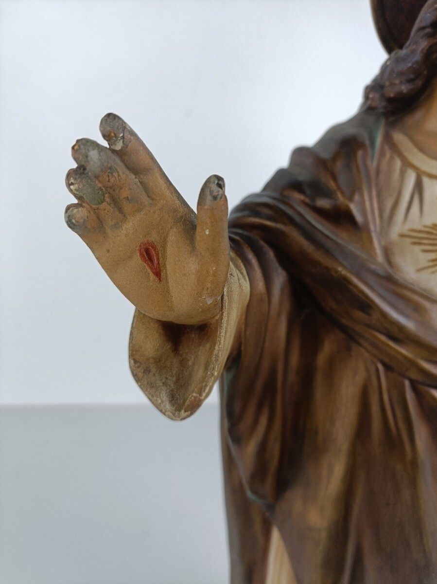 Large Gorgeous Statue Jesus Christ Neo Gothic Antique Holy Heart Open Arms Plast photo for sale