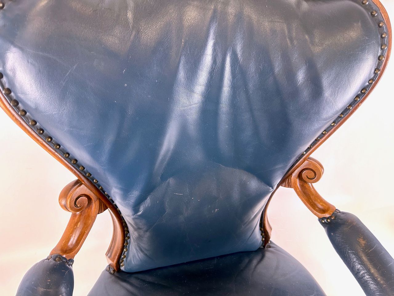 Antique French Armchair In Walnut And Blue Leather, 1890s photo 995.0