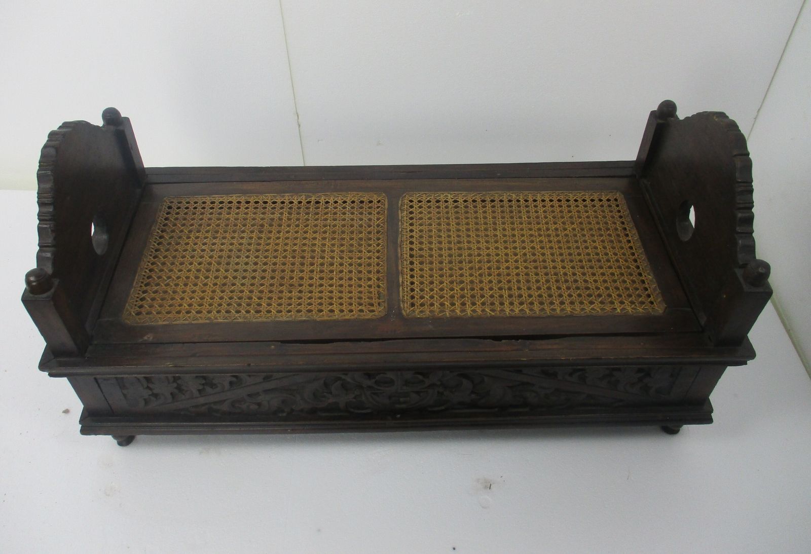 Antique 19th Century Wooden Breton Cradle Crib Turned Into Chest With Rush Seati photo for sale