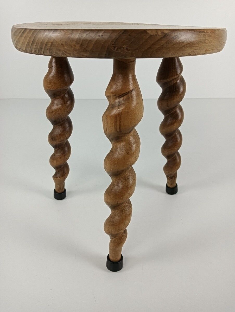 Antique Small Hand Carved Wooden Barley Twist Rare Milking Stool Pedestal Farmho photo furniture
