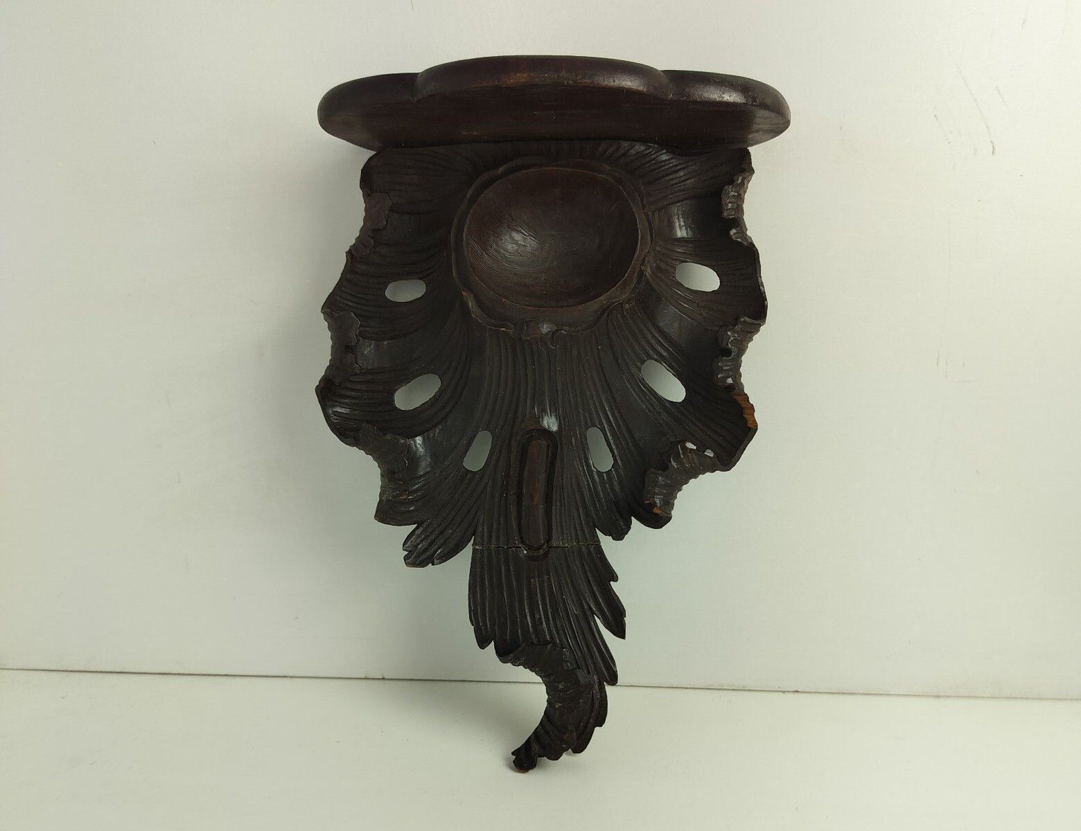 photo for sale Small Hand Carved Wood Wooden Console Wall Hanging Shell Form Lovely