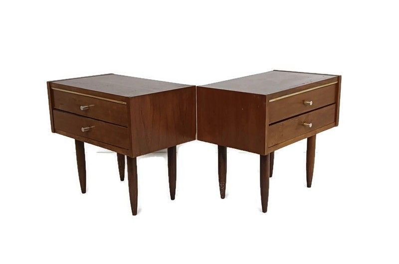 Pair Funky  Wooden Nightstands End Tables Bedroom Cabinets Retro Vintage Brown