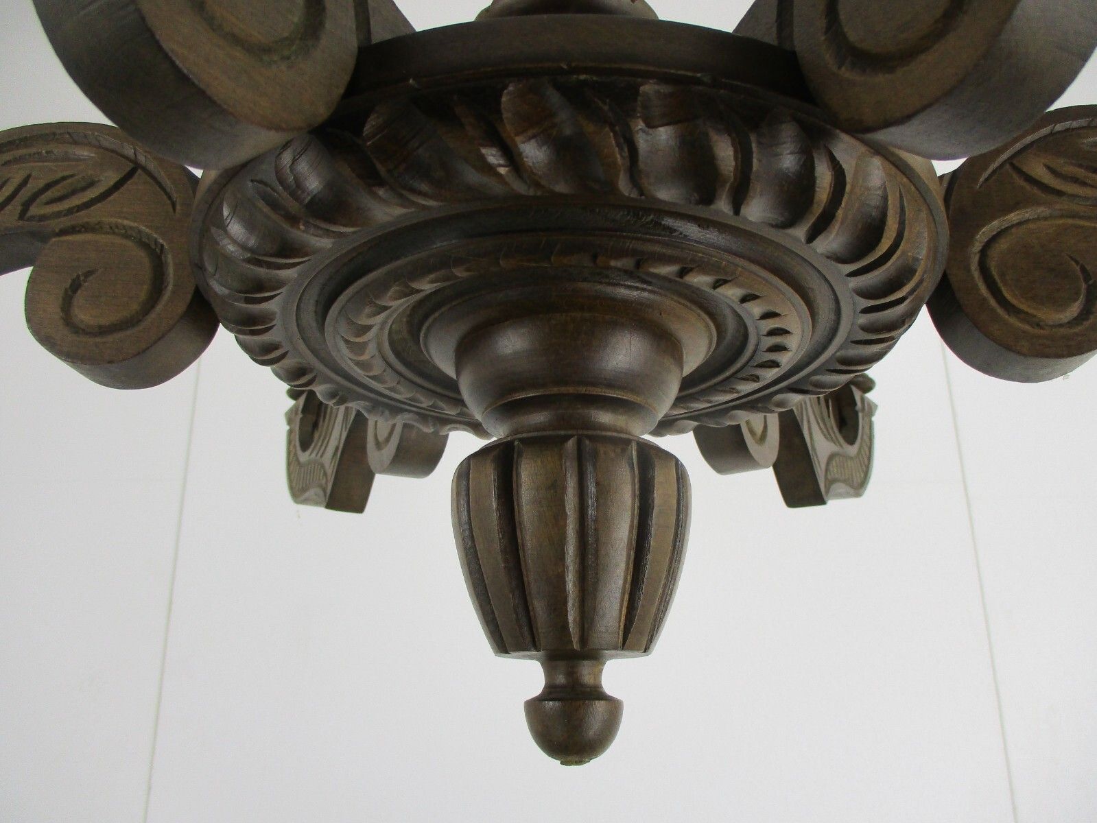 photo furniture Hand Carved Wooden Chandelier Ornate 6 Arm Lights Mid Century  Farmhouse Style