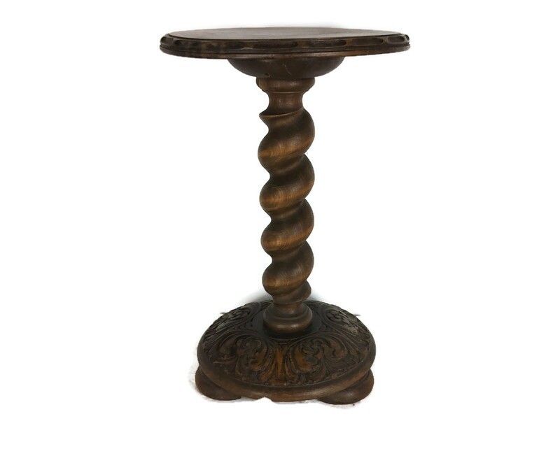 Gorgeous Pedestal Plant Stand Ornate Carved Wood Barley Twist Side Table Barn St