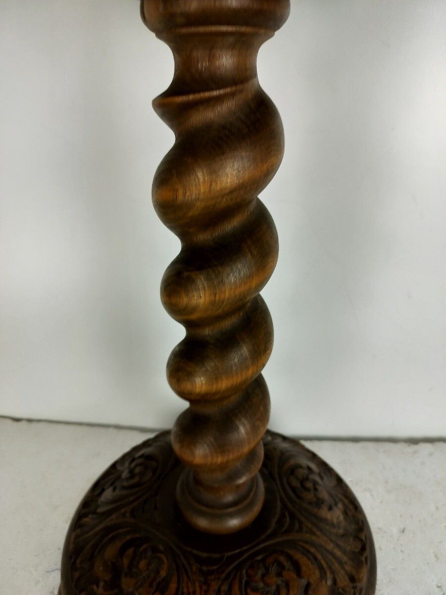 Gorgeous Pedestal Plant Stand Ornate Carved Wood Barley Twist Side Table Barn St photo for sale