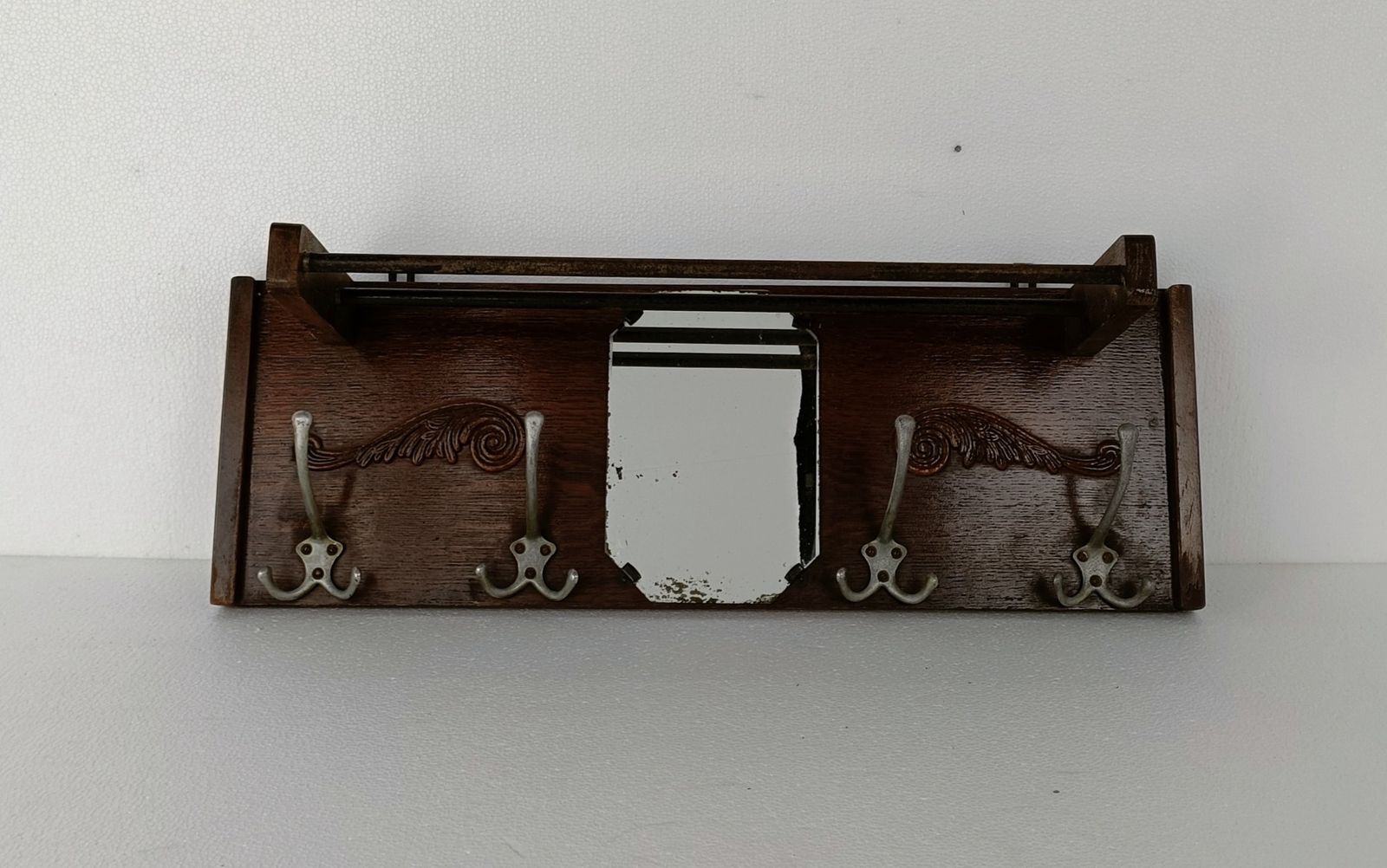 Vintage Wall Coat Rack Shelf Mid Century Modern Railroad Industrial Wood Pop Art photo furniture