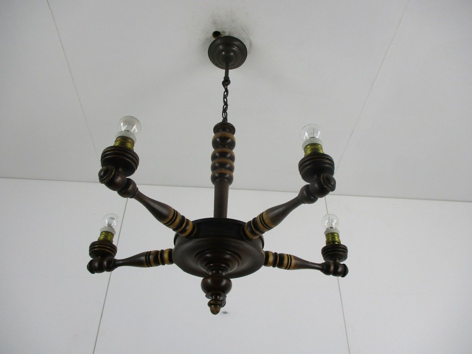 Hand Carved Wooden Chandelier Ornate 5 Arm Lights Mid Century Farmhouse Barn Sty photo Lighting