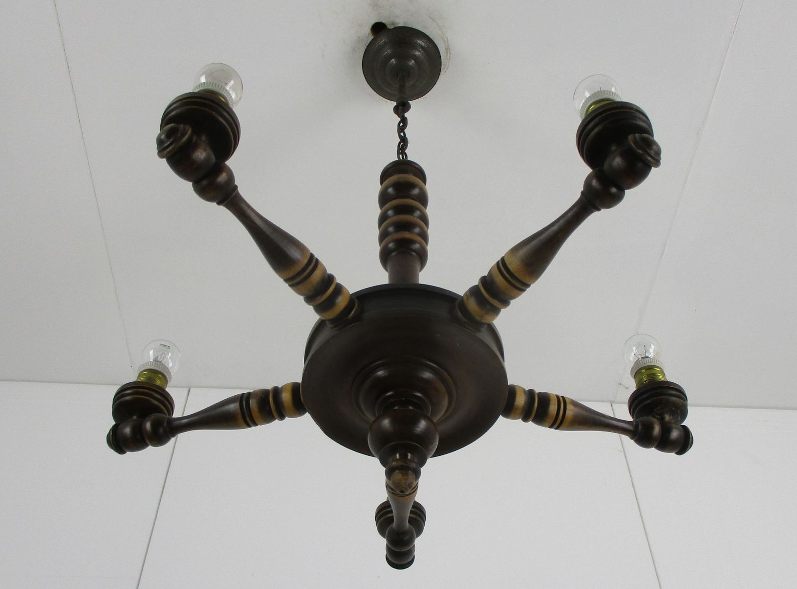 photo furniture Hand Carved Wooden Chandelier Ornate 5 Arm Lights Mid Century Farmhouse Barn Sty
