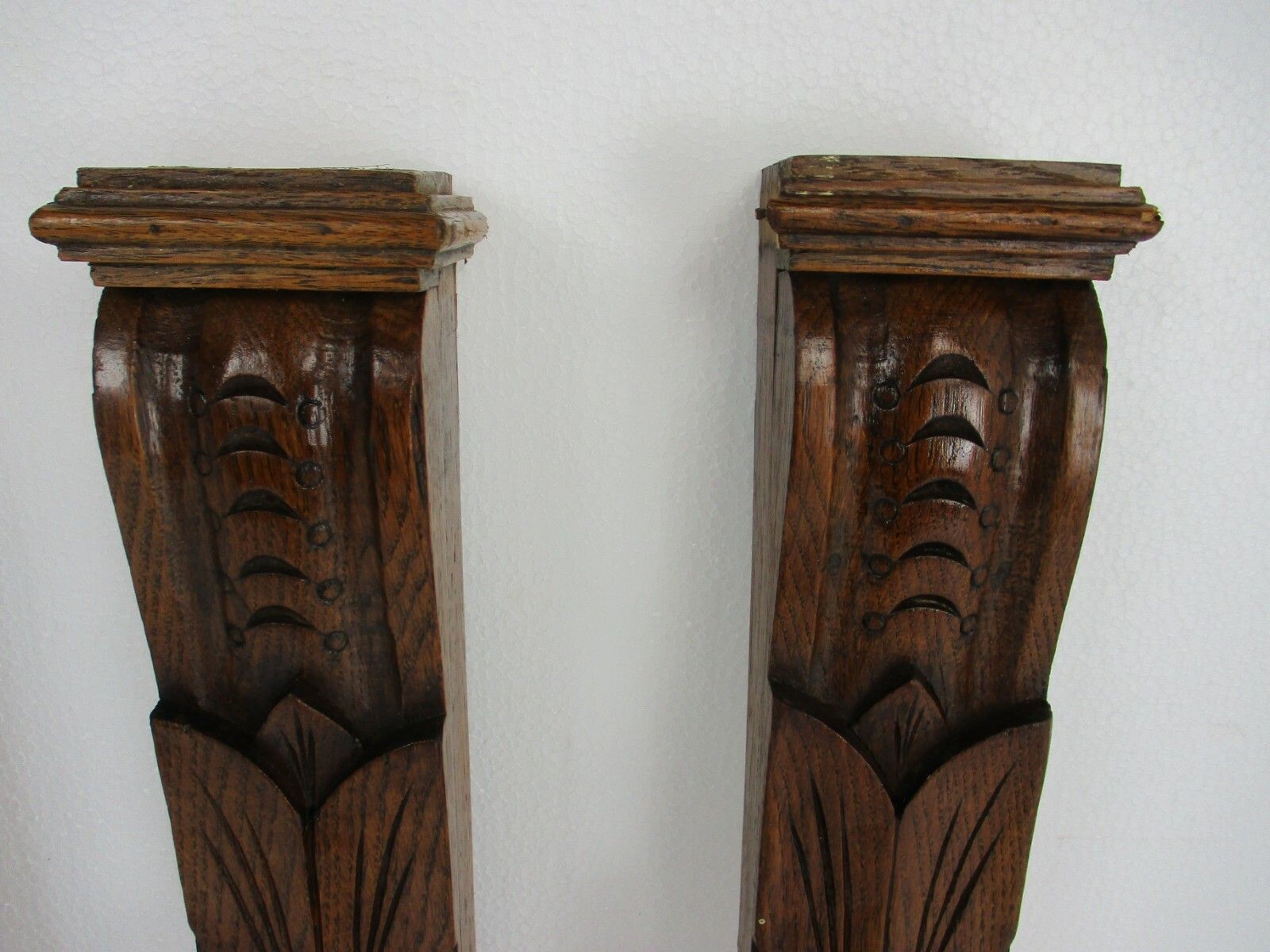 3 Pieces Antique French Carved Oak Reclaimed Architectural Trim Pediment Salvage photo for sale