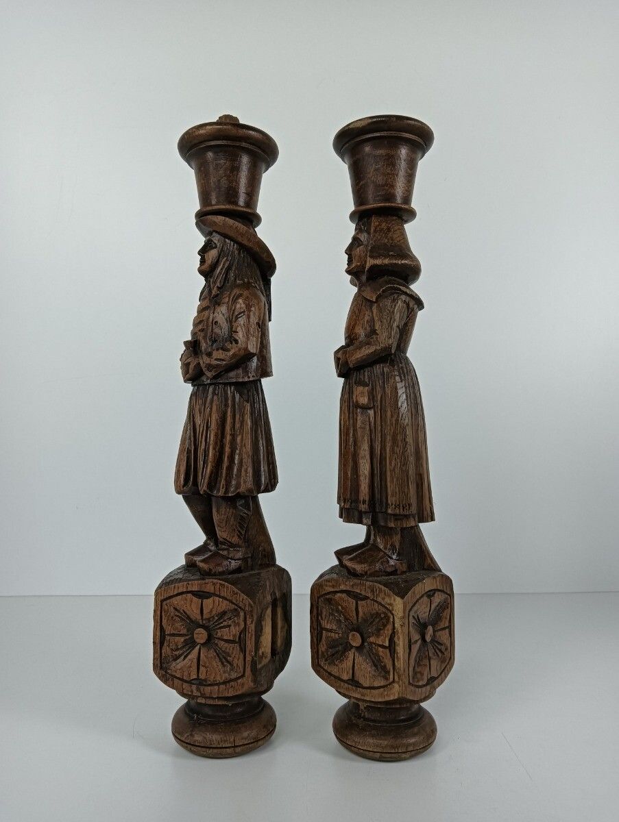 Large Antique Hand Carved Wooden Corbels Breton Figures Couple France Reclaimed photo furniture