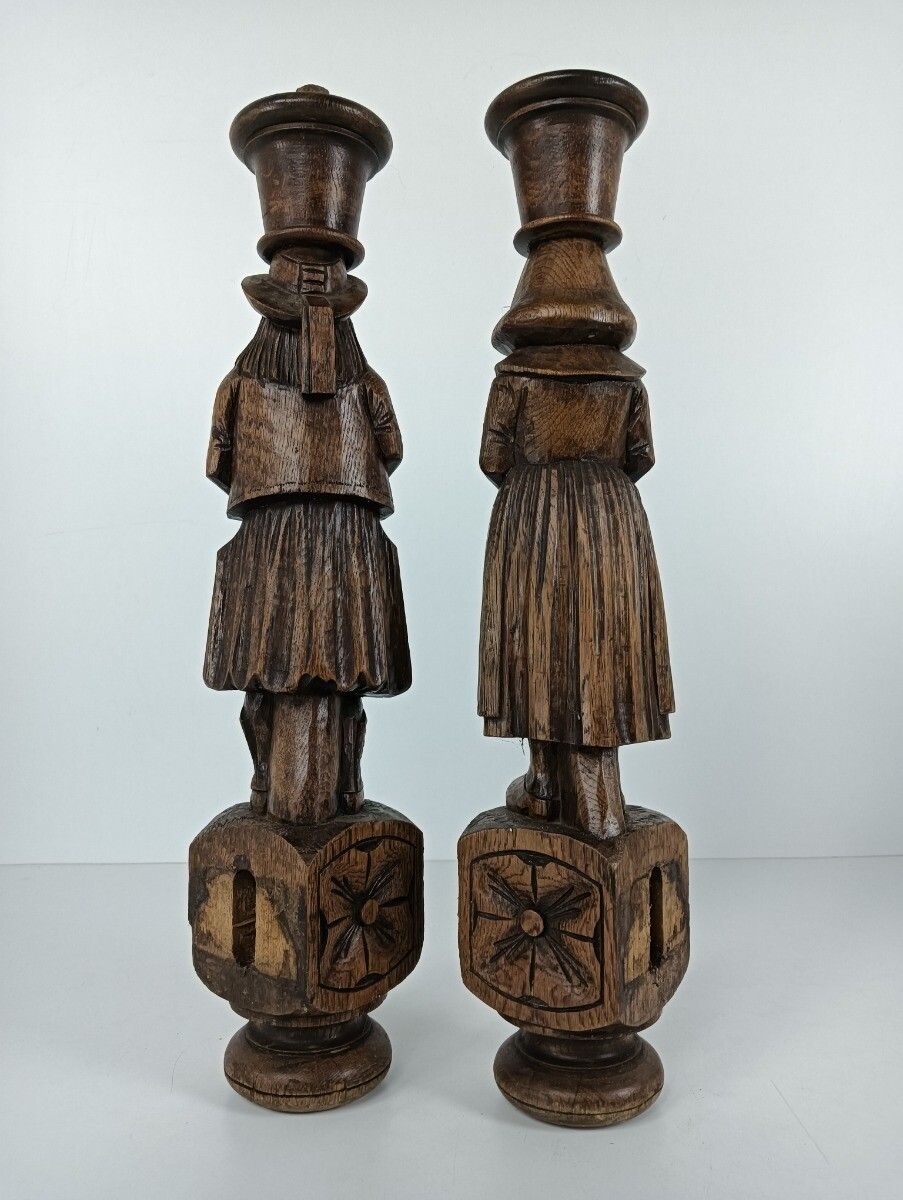 Large Antique Hand Carved Wooden Corbels Breton Figures Couple France Reclaimed photo Home Decor