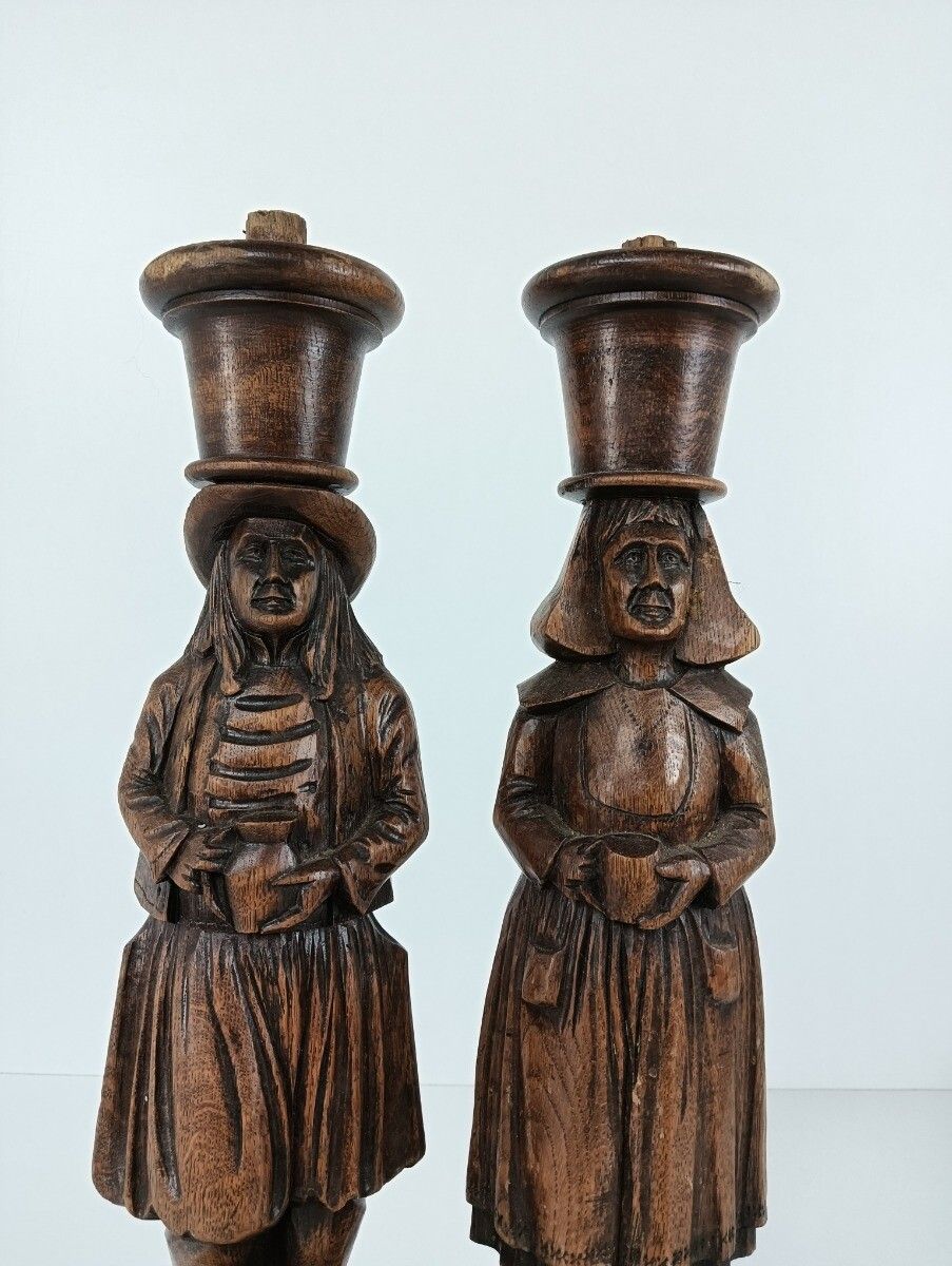 Large Antique Hand Carved Wooden Corbels Breton Figures Couple France Reclaimed photo buy