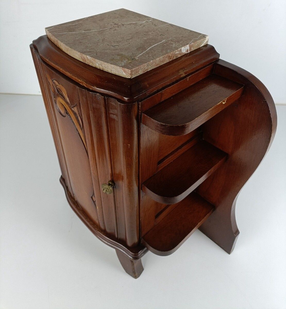 photo furniture Art Deco Side Cabinet Display Boards Marble Top Wood Antique