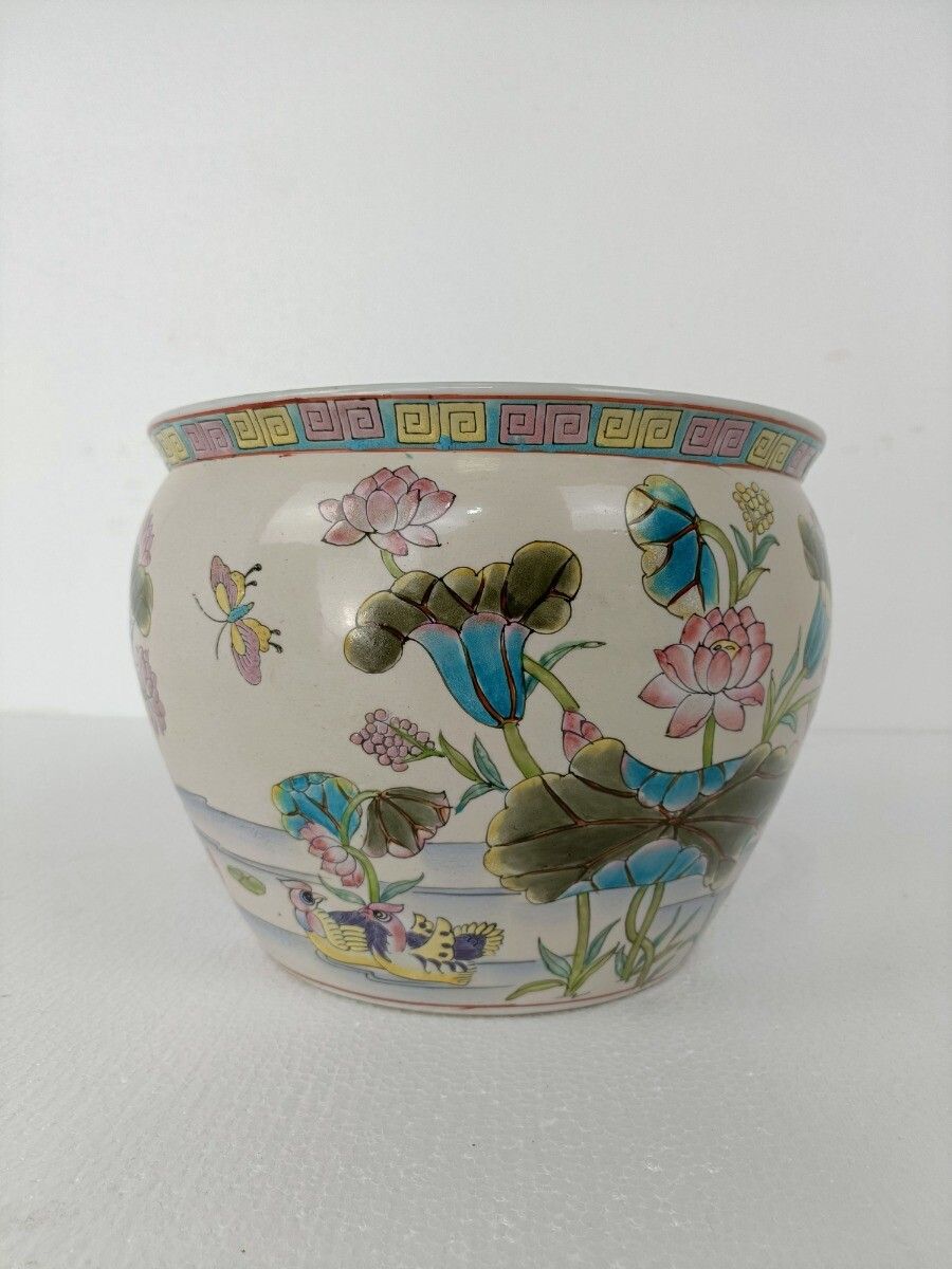 Xl Vintage Chinese Porcelain Koi Fish Bowl Planter Vase  Cachepot Flower Pot photo Home Decor