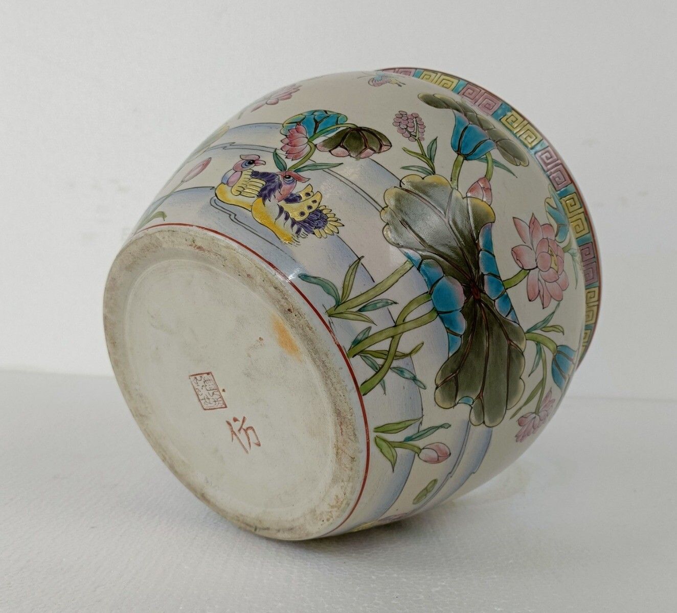 Xl Vintage Chinese Porcelain Koi Fish Bowl Planter Vase  Cachepot Flower Pot photo vintage