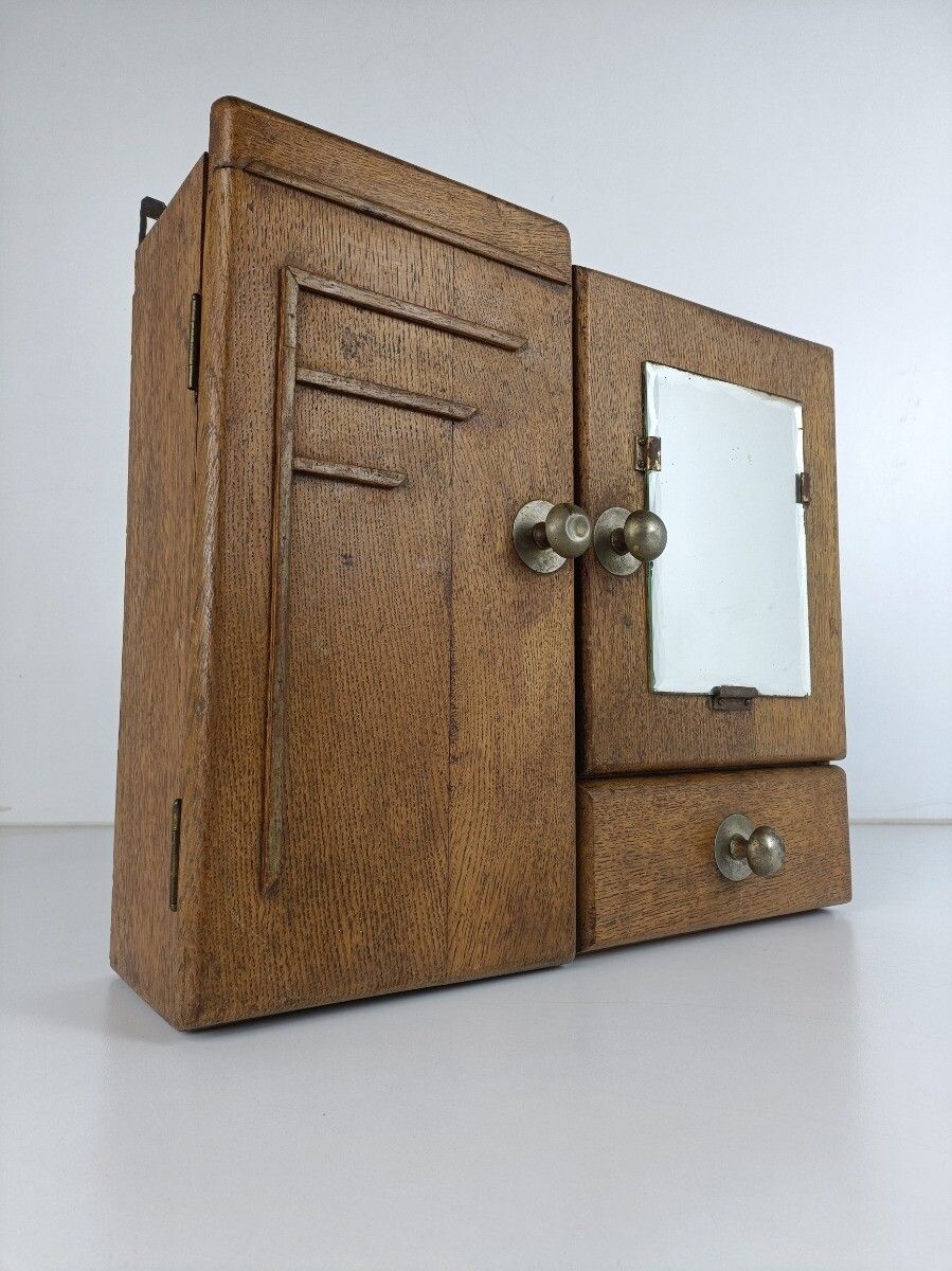 Gorgeous Antique Medicine Apothecary Cabinet Art Deco Beveled Glass Bathroom K photo furniture