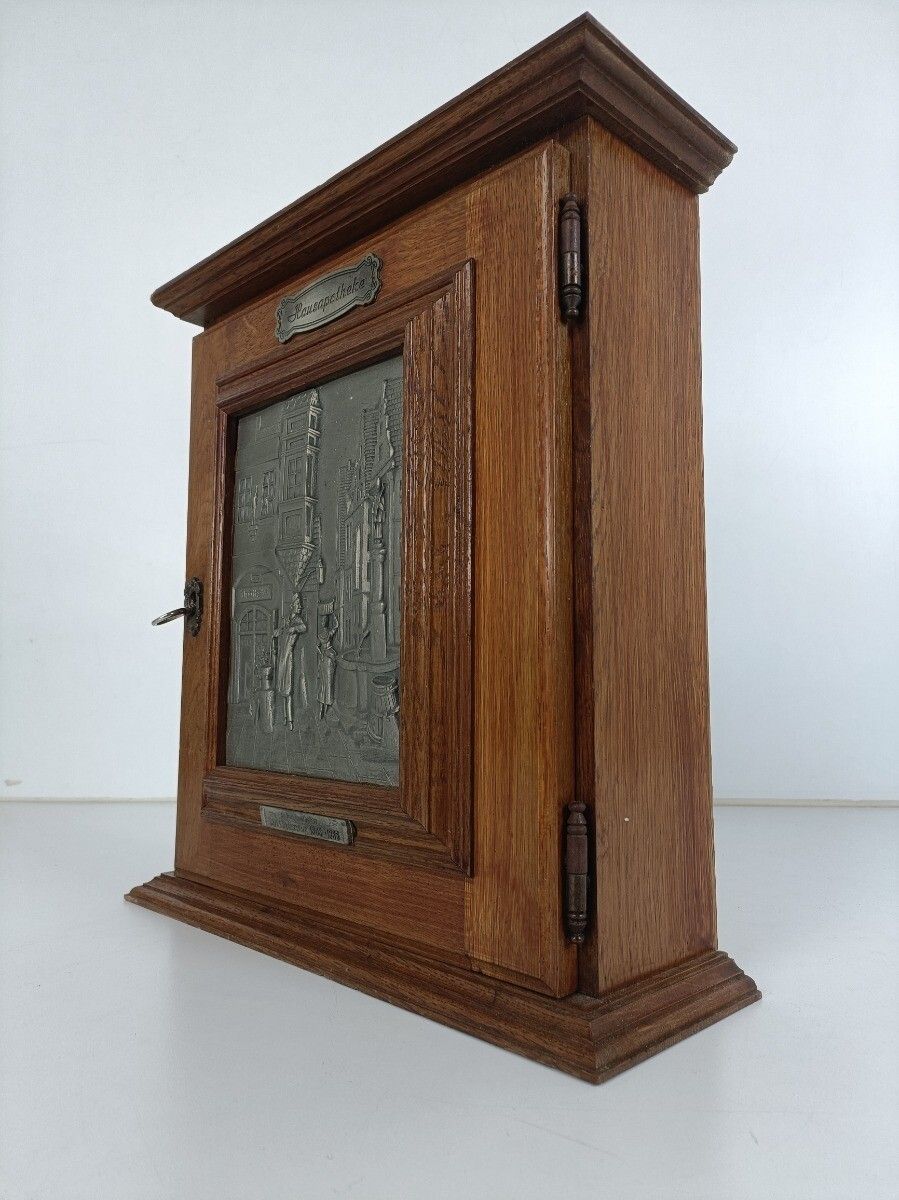 photo for sale Vintage German Oak Kitchen Apothecary Wall Cabinet Brass Plaque Hausapotheke
