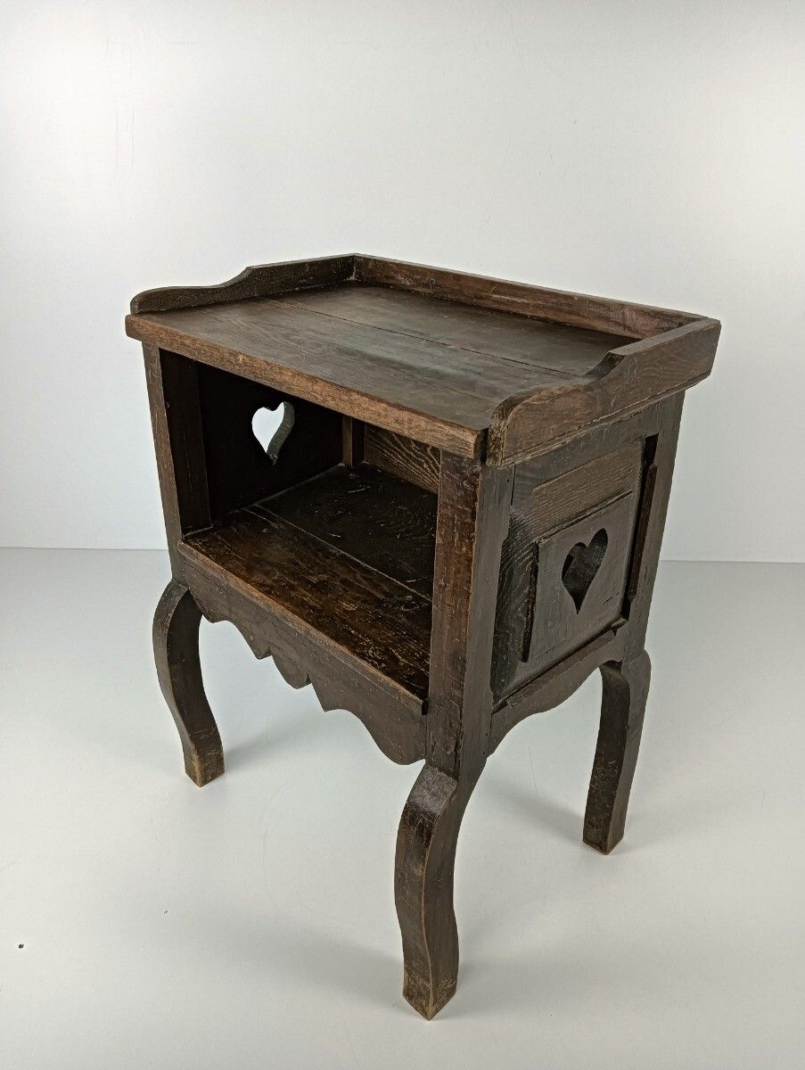 Antique French Country Bedside Table Nightstand 19th Century Heart Detail Carved photo furniture