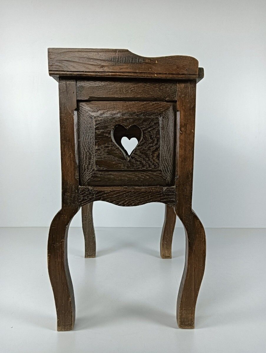 Antique French Country Bedside Table Nightstand 19th Century Heart Detail Carved photo vinterior