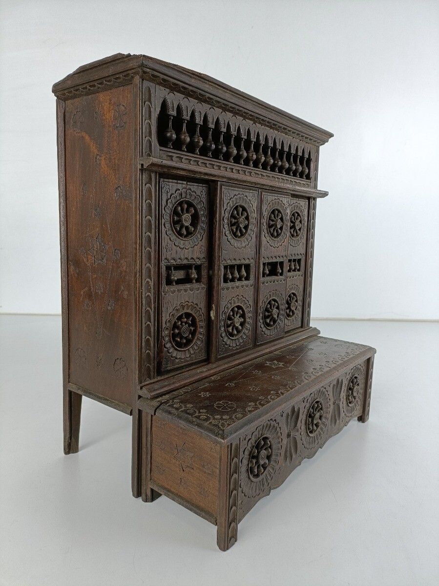 Miniature French Breton Salesman Sample Hanging Cabinet Wood Antique 1900s Gorge photo Furniture