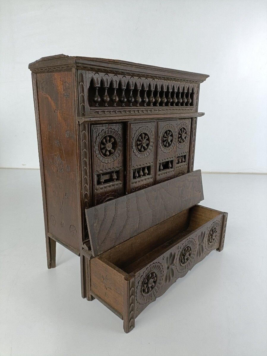 Miniature French Breton Salesman Sample Hanging Cabinet Wood Antique 1900s Gorge photo vinterior