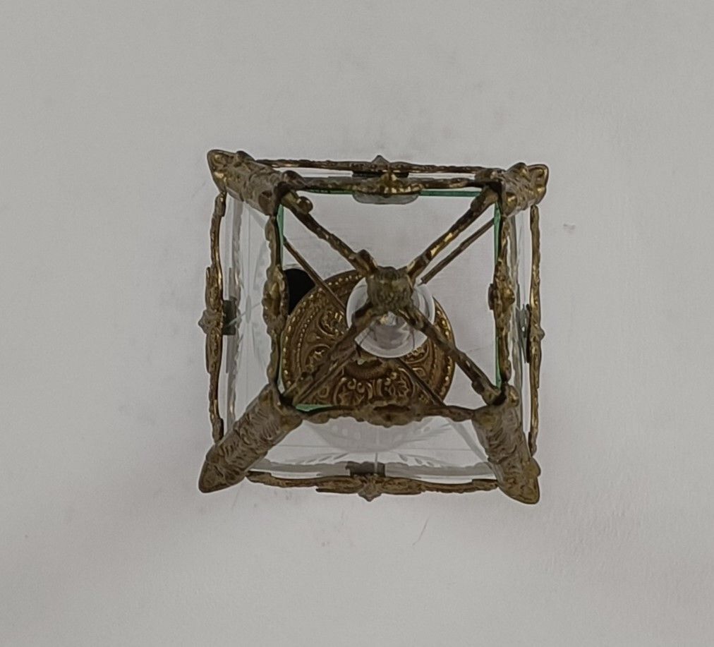 Lighting Pendant Lantern Etched Art Glass Ceiling Light Brass Vintage photo