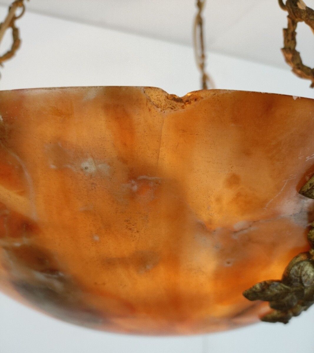 Lighting Art Nouveau Pendant Chandelier Alabaster Amber Flower Shades 9 Lights  Antique G photo