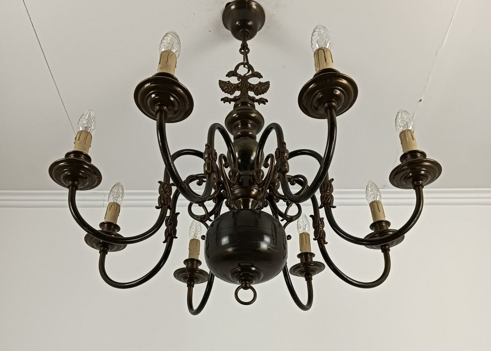 Flemish Dutch Brass Chandelier Eagles 8 Lights Vintage Barn Farmhouse Country St photo 526.0