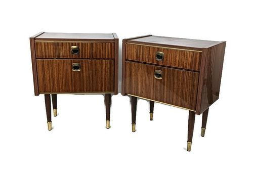 Pair Couple Vintage Nightstands End Tables Mid Century Modern Wood Retro  Brown