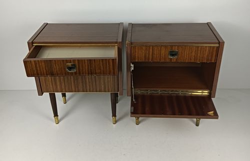 Pair Couple Vintage Nightstands End Tables Mid Century Modern Wood Retro  Brown photo furniture