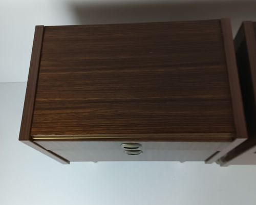 Pair Couple Vintage Nightstands End Tables Mid Century Modern Wood Retro  Brown photo buy