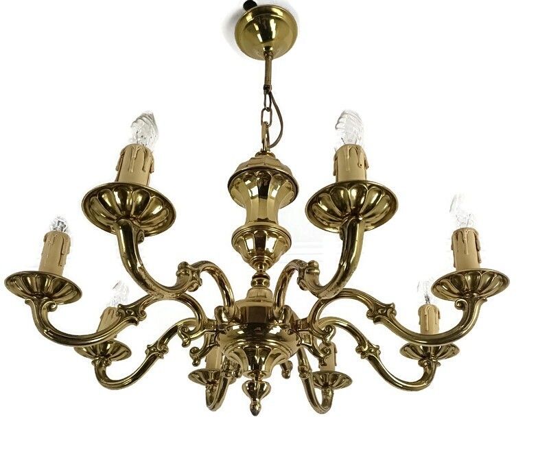Vintage Brass Chandelier Fixture Ceiling Light 8 Arms Ornate 70s