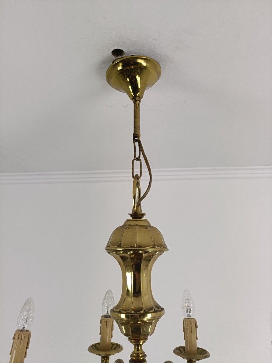 Vintage Brass Chandelier Fixture Ceiling Light 8 Arms Ornate 70s photo furniture