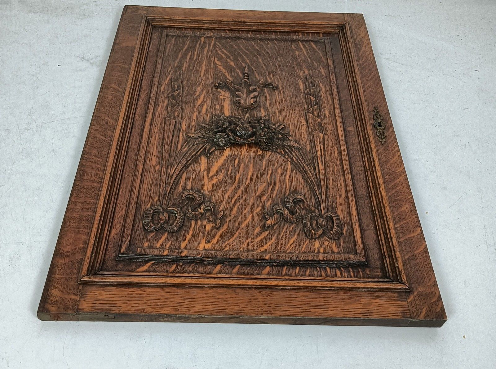 Carved Wooden Door Panel Ornate Bows Reclaimed Cabinet Architectural Antique photo vintage