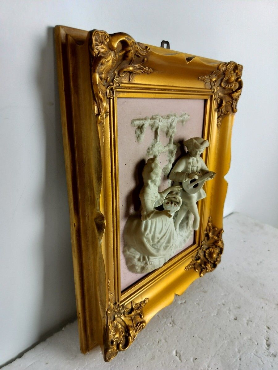 Vintage Wall Hanging Porcelain Art Scene Framed Meissen Germany 3d Bas Relief photo Art