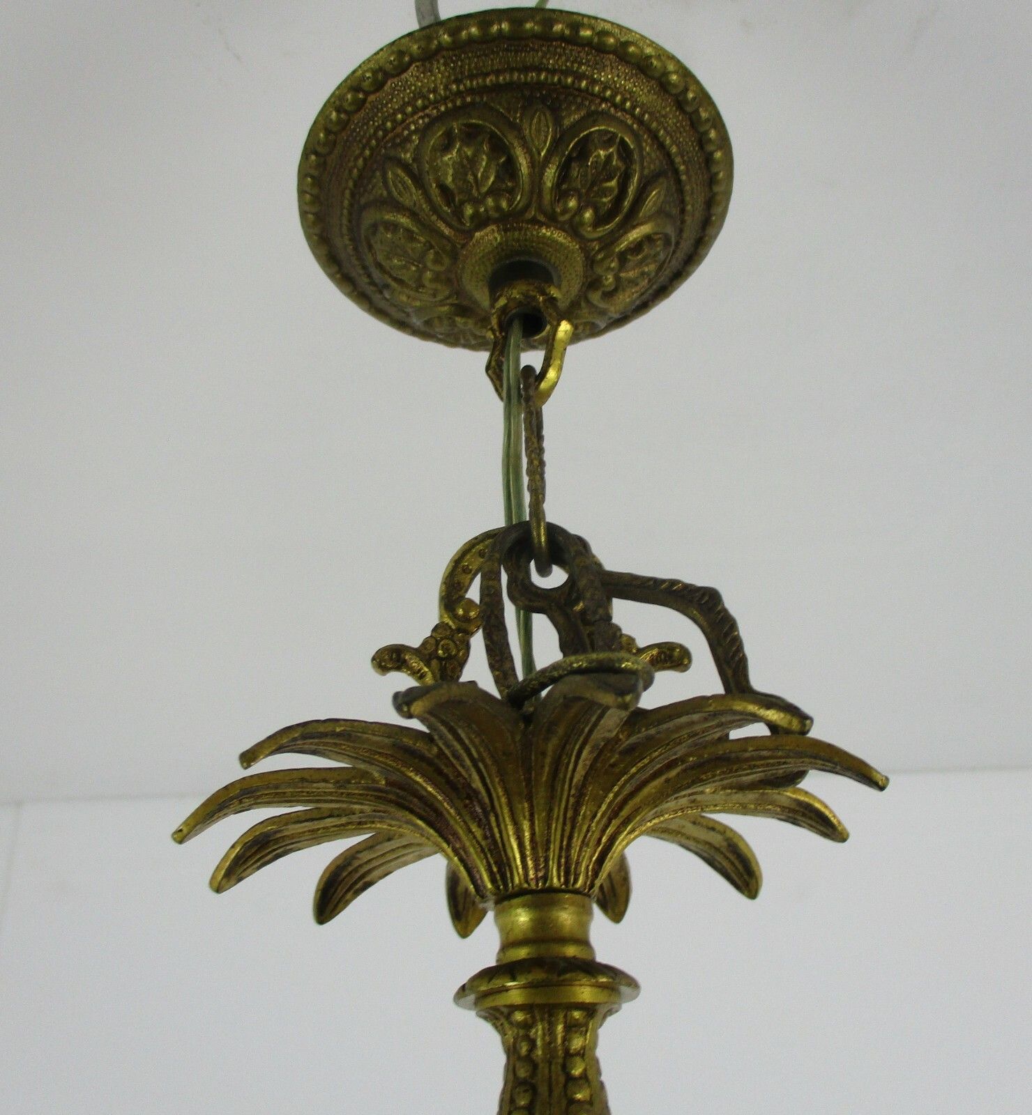 photo furniture French Empire Bouillotte Chandelier 3 Lights Brown Tole Garlands Guirlandes Rare