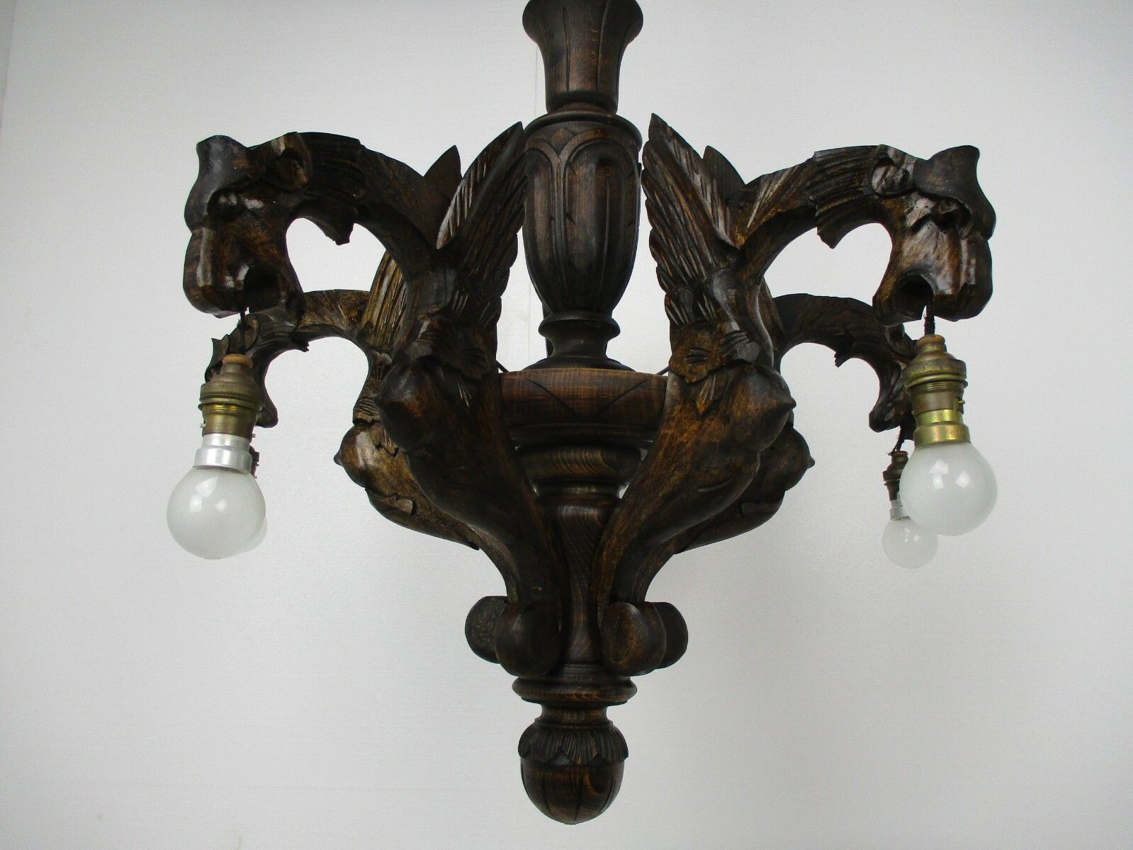 Gothic Hand Carved Wooden Ornate Chandelier 5 Arms Lights  Dragons  Wow photo 1077.0