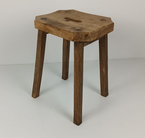 Funky Antique Milking Stool Plant Stand Pedestal Carved Wood, France Rustic Side photo vintage