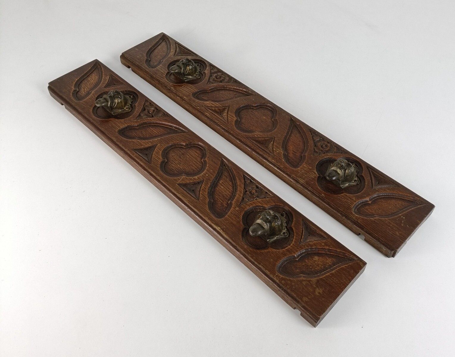 Antique  Gargoyle Pair Corbels Hand Carved Wood  Architectural Reclaimed Trims P photo furniture