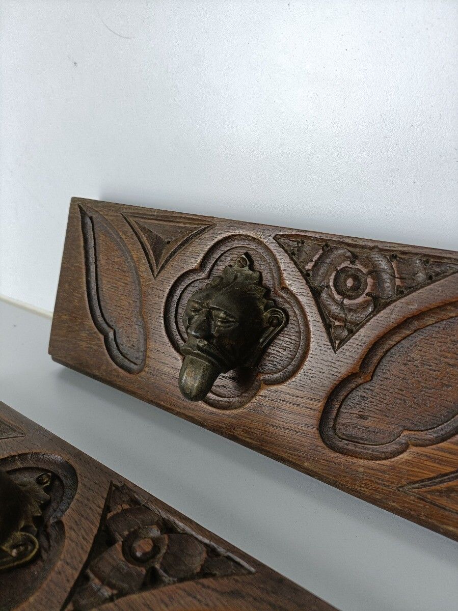 photo furniture Antique  Gargoyle Pair Corbels Hand Carved Wood  Architectural Reclaimed Trims P