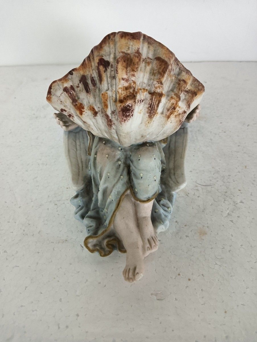 Large Holy Water Font Vessel Antique Marked M&L Angel Wall Hanging Christianity photo for sale