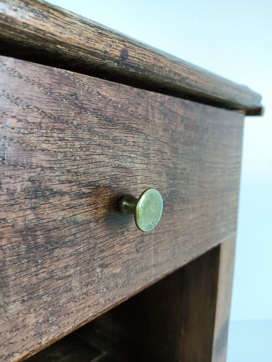 Antique French Country 19th Century Oak  Bedside Table Nightstand Drawer Heart D photo vinterior