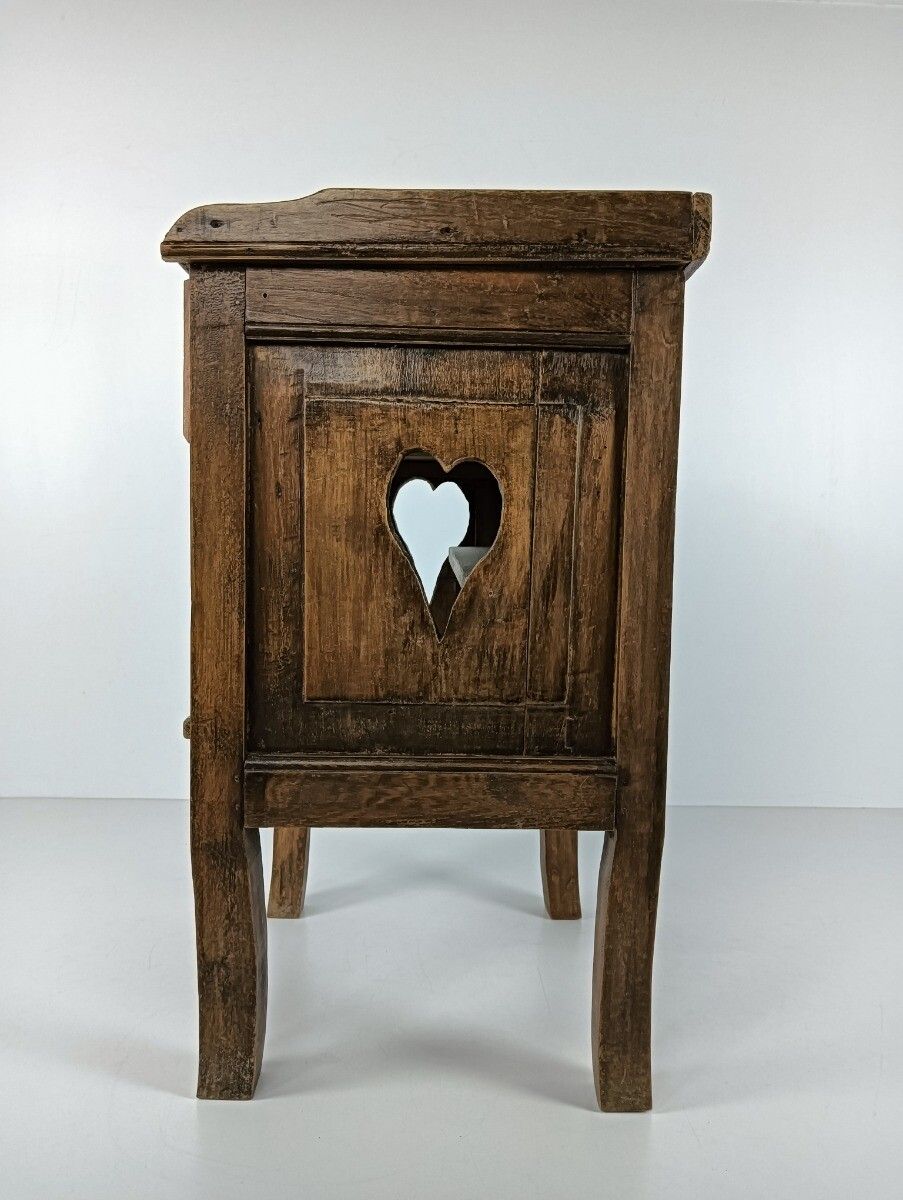 photo furniture Antique French Country 19th Century Oak  Bedside Table Nightstand Drawer Heart D