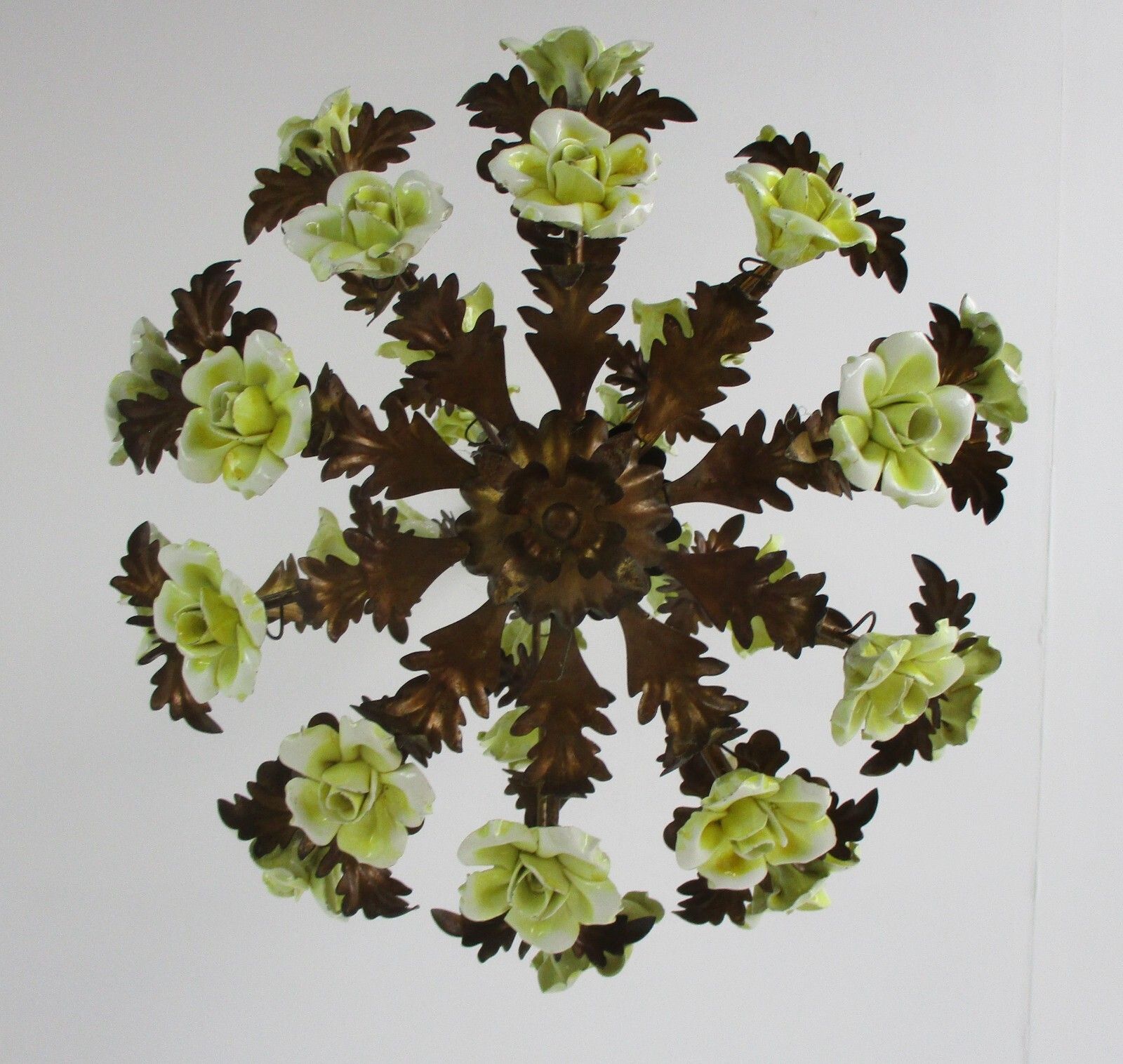 Italian Chandelier 5 Arm Lights Ornate Faux Brass Porcelain Flowers  Wow photo furniture