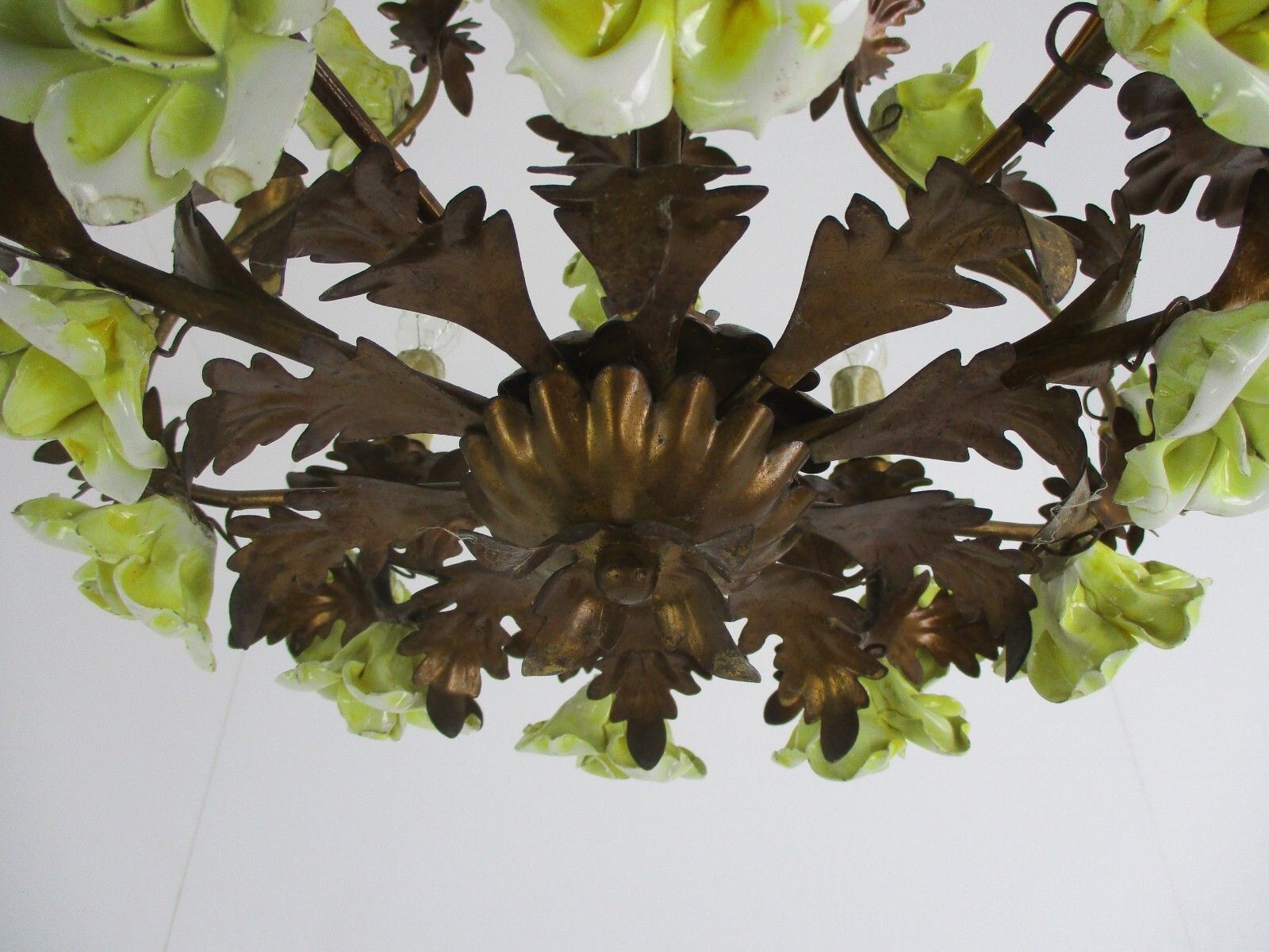 Italian Chandelier 5 Arm Lights Ornate Faux Brass Porcelain Flowers  Wow photo buy