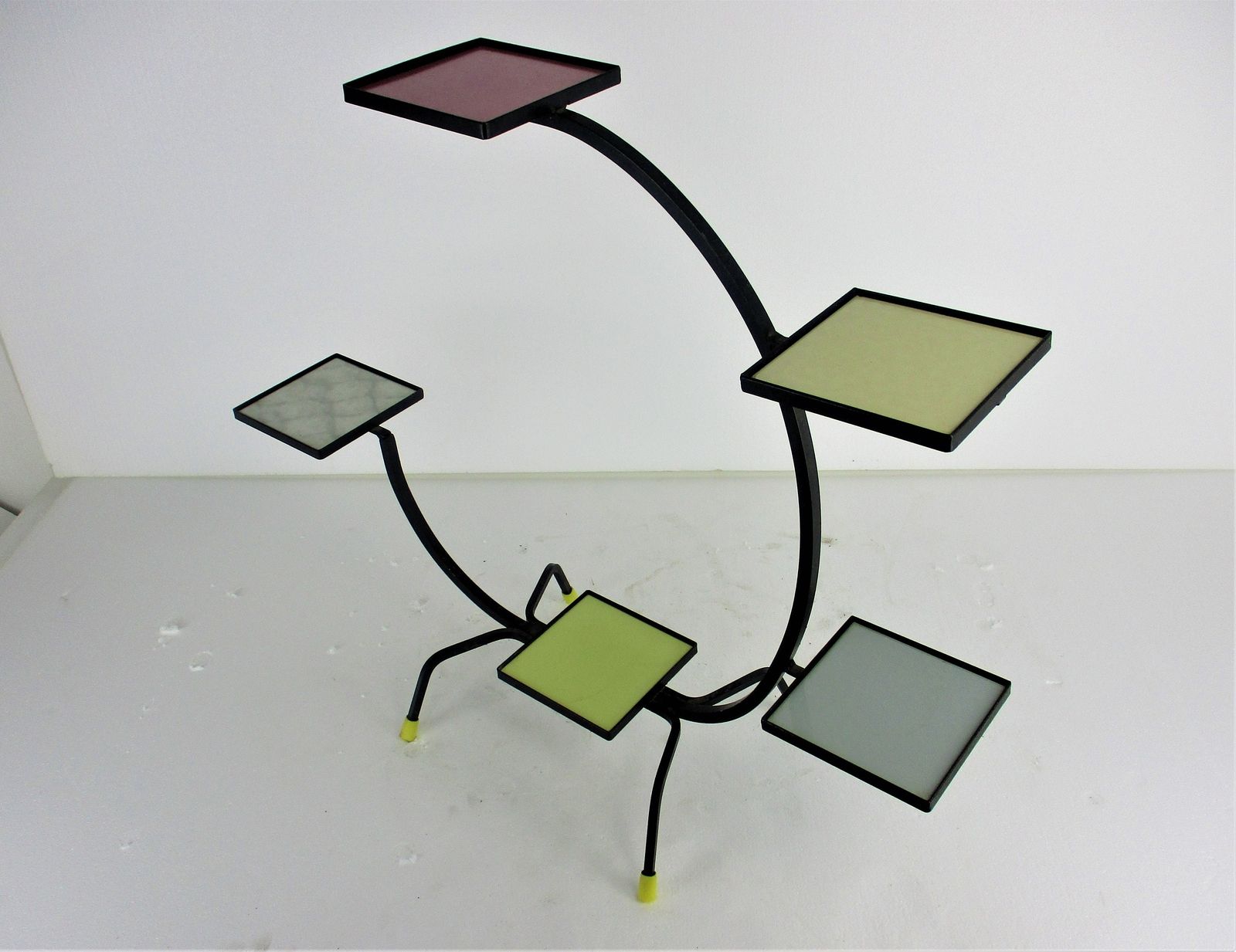 Retro Tiered Hobo Plant Bonsai Stand Pedestal  Modernist Stunning Colorful Wroug photo Home Decor