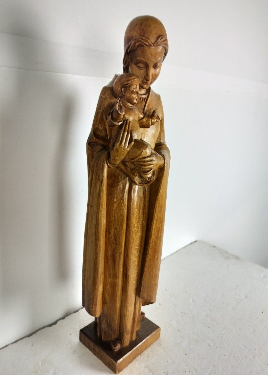 Large Vintage Hand Carved Wood Wooden Statue Oberammergau Virgin Mary Infant Jes photo 567.0