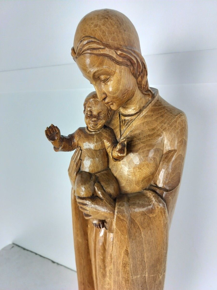 photo for sale Large Vintage Hand Carved Wood Wooden Statue Oberammergau Virgin Mary Infant Jes