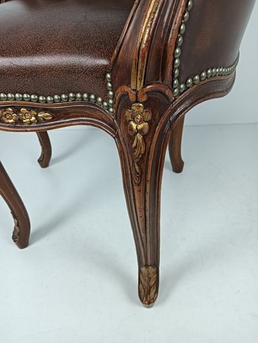 Gorgeous Vintage Corner Arm Desk Chair Leather Wood Chesterfield Vintage photo vinterior