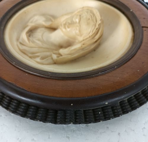 Antique Wall Hanging Antique Meerschaum Mini Small Metal Frame Madonna Virgin Ma photo for sale